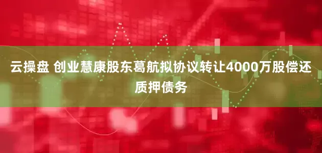 云操盘 创业慧康股东葛航拟协议转让4000万股偿还质押债务